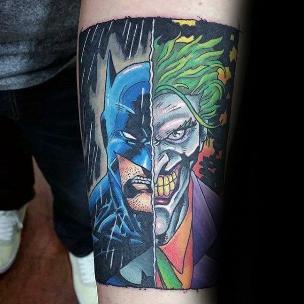 The Joker vs Batman Forearm Tattoo