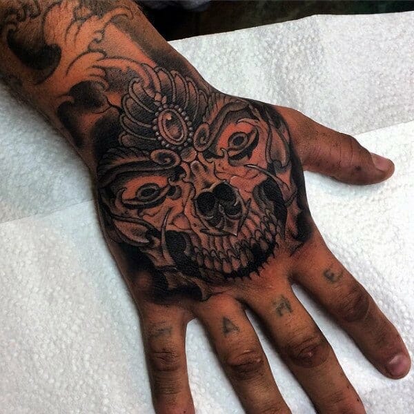 Decorative Skull Hand Tattoo