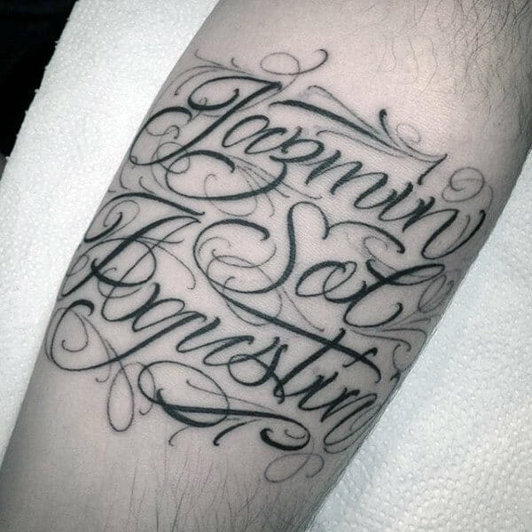 Cool Mens Jacob Name Outer Forearm Tattoo Design Ideas Also