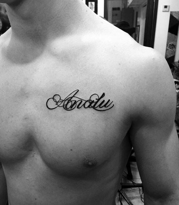 Fancy Name Chest Tattoo 