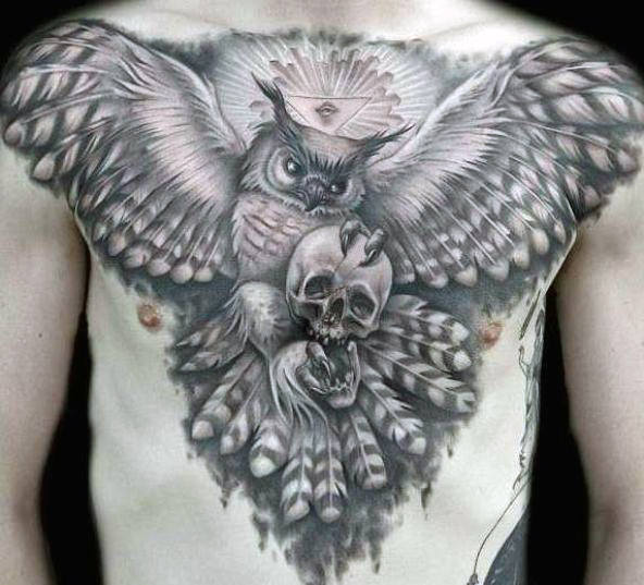Owl Flying with Skull Chest
