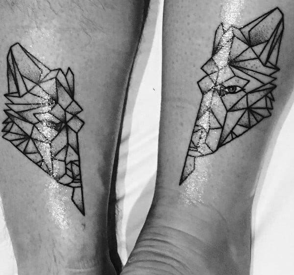 Geometric Wolf Couples Tattoos