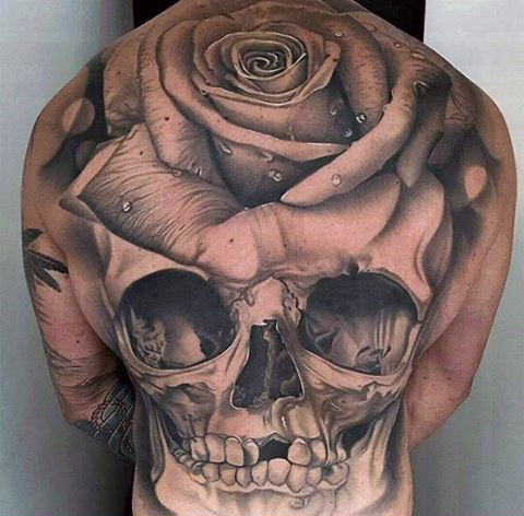 Amazing Rose Headed Skull Tattoo