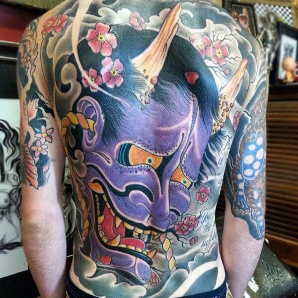 Horned Purple Chinese Devil Tattoo