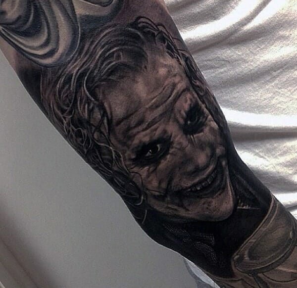 Detailed The Joker Forearm Tattoo