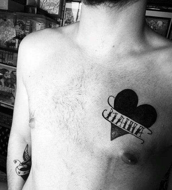 Heart Banner Name Chest Tattoo
