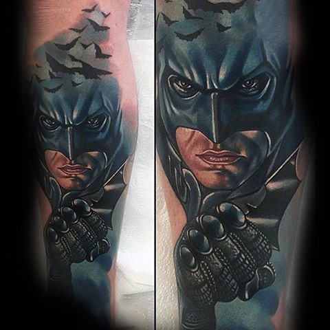 Incredible Detailed Batman Leg Tattoo