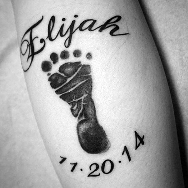 Kids Name & Footprint Arm Tattoo