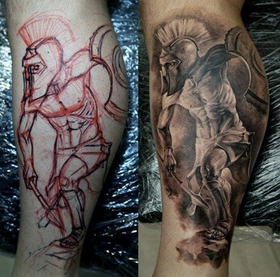 warrior leg tattoo