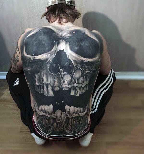 3D Full Back Skull Tattoo