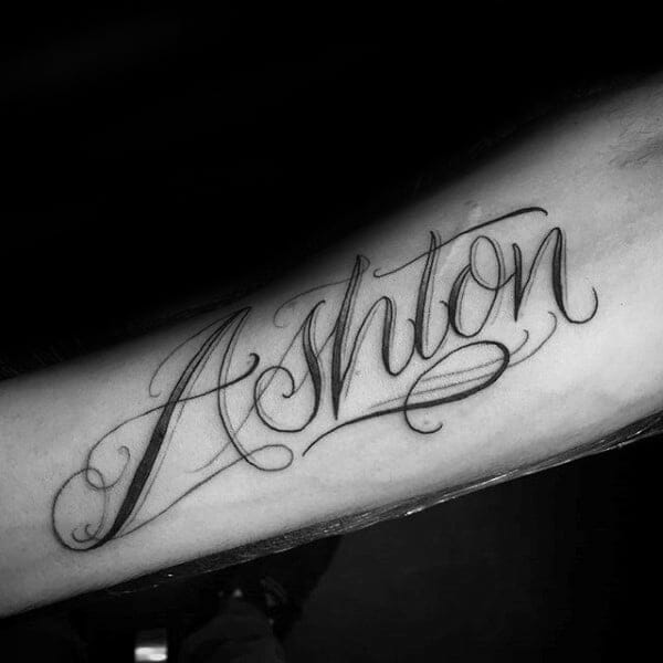 Ashton Name Forearm Tattoo