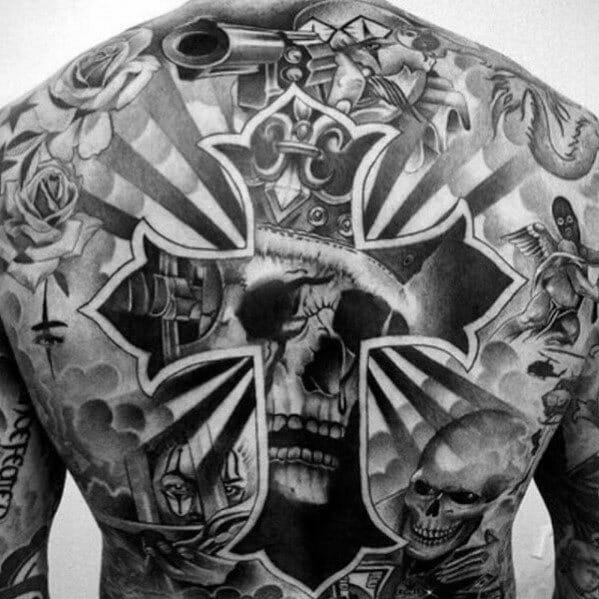 Cross & Skull Back Tattoo