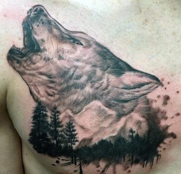 Male Wolf Back Tattoo
