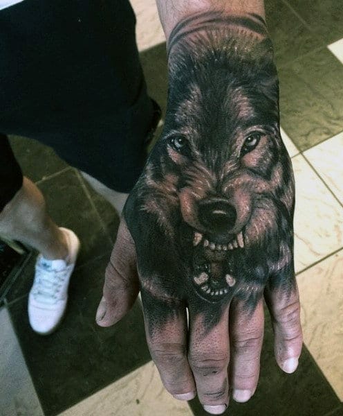 Cool Wolf Hand Tattoo