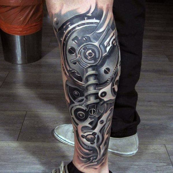 mechanical leg tattoo