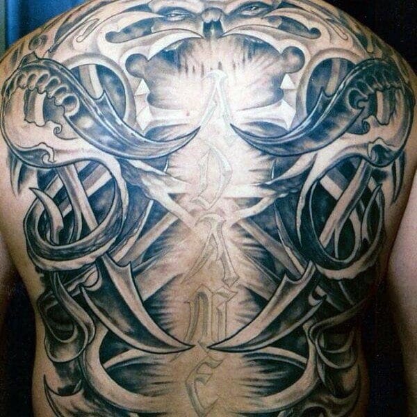 Satanic Skeleton Back Tattoo