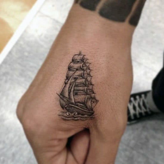 Mens Ship Hand Tattoo