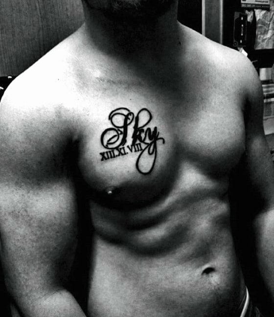 Name & Roman numeral Chest Tattoo