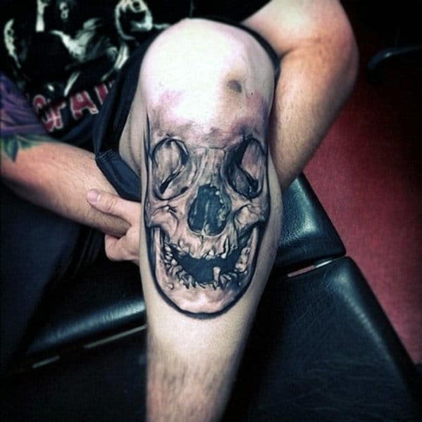 Knee Leg Skull Tattoo
