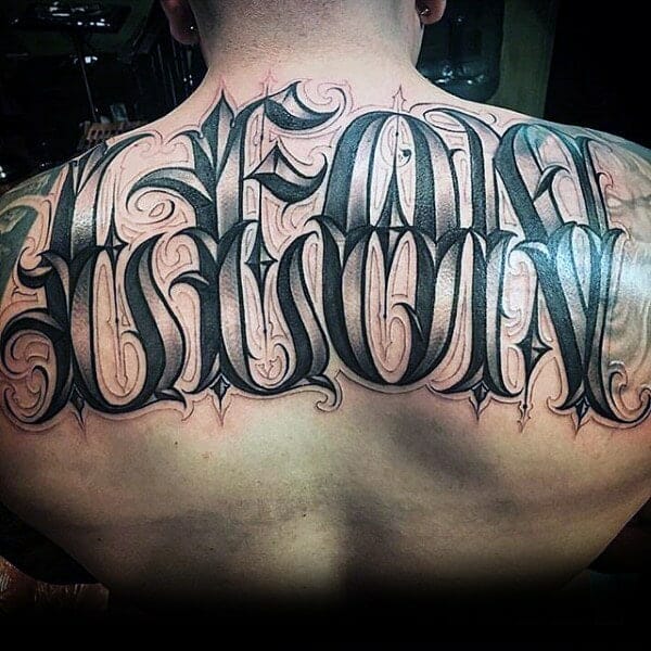 "Leon" Ornate Full Back Name Tattoo