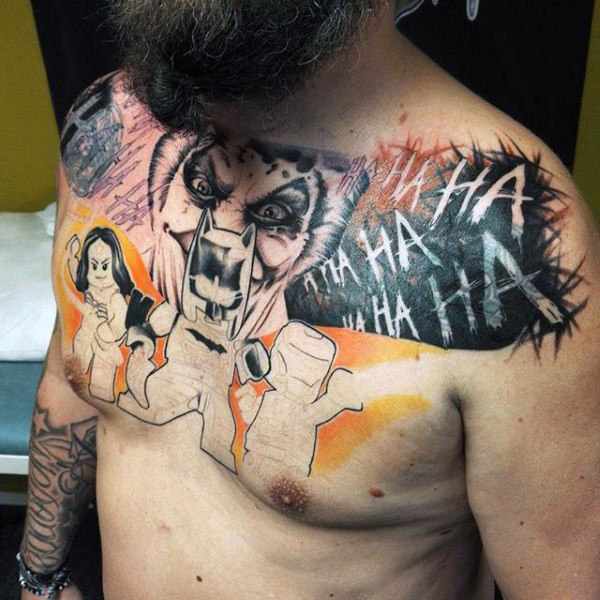 Batman Themed Chest Tattoo