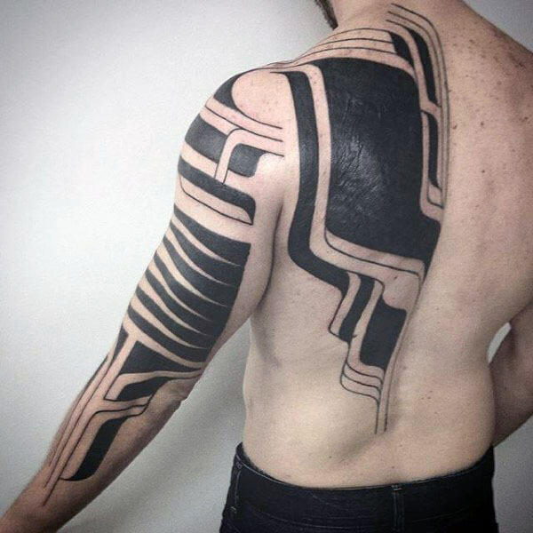 Modern Tribal Arm & Back Tattoo 