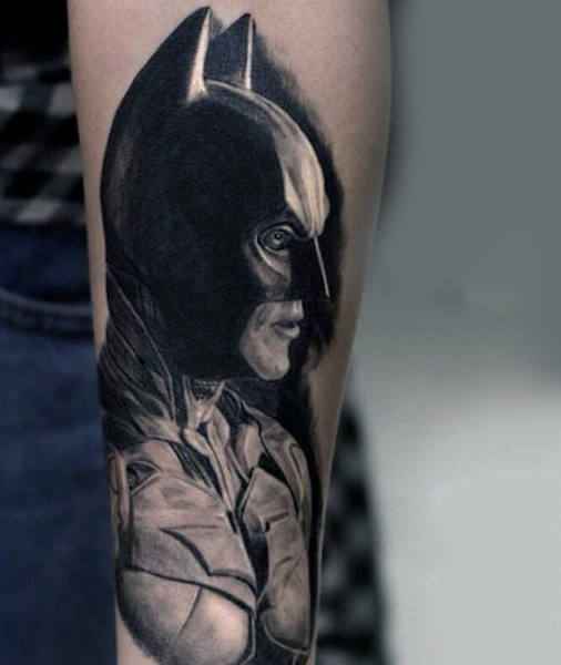 Realistic Black In Shaded Batman Tattoo
