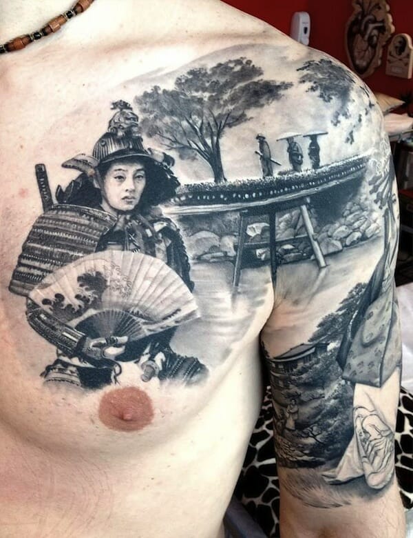 samurai tattoo with fan
