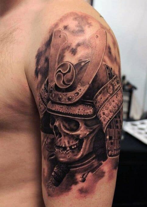 samurai warrior realistic mask tattoo