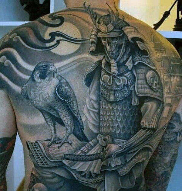 samurai with bird back tattoo men Outsons