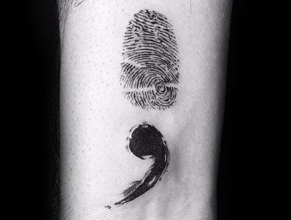 Semicolon & Fingerprint Tattoo
