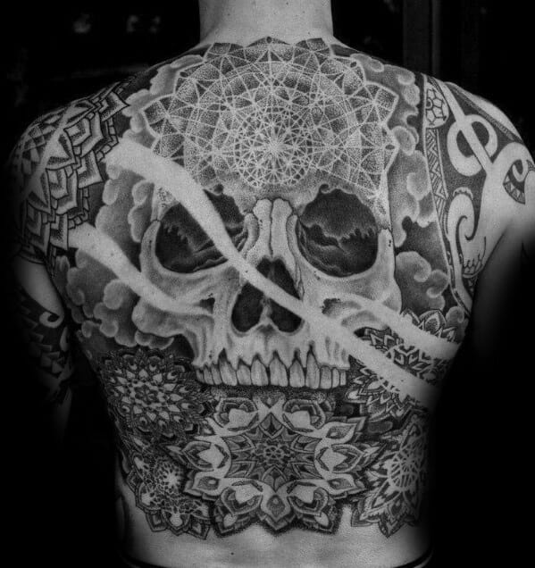 skull back tattoos