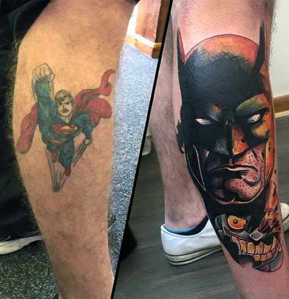 Batman Cover Up Tattoo Leg Design