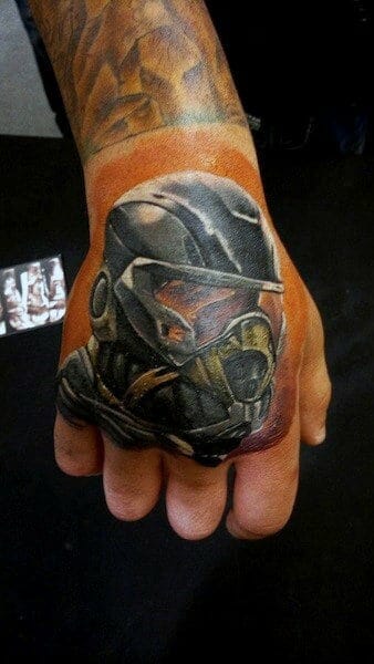 Masked Soldier Hand Tattoo