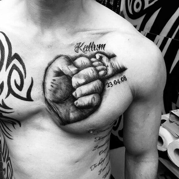 Two Hands Upper Chest Tattoo