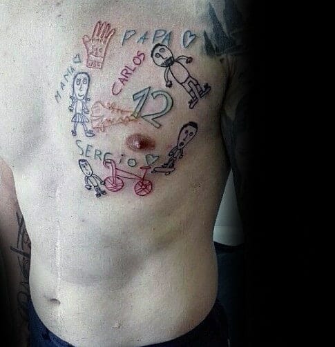 Unique Kids Name Drawing Chest Tattoo