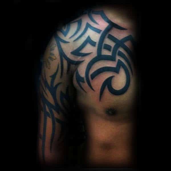 Upper Chest & Arm Tribal Tattoo