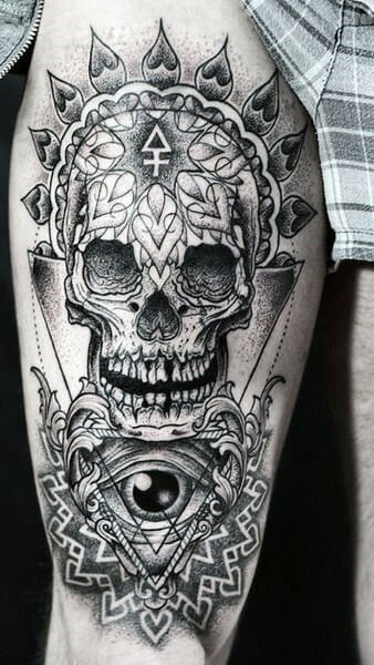 skull leg tattoo