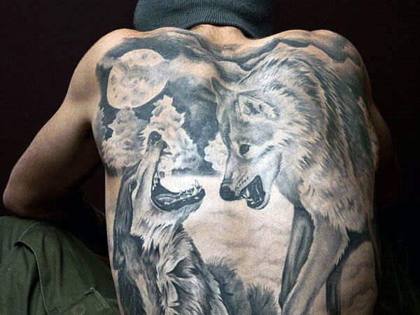 Wolf Moon Back Tattoo