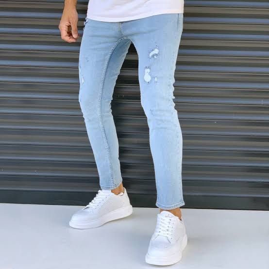 Men's Slim Fit Jeans With Rips Sky Blue