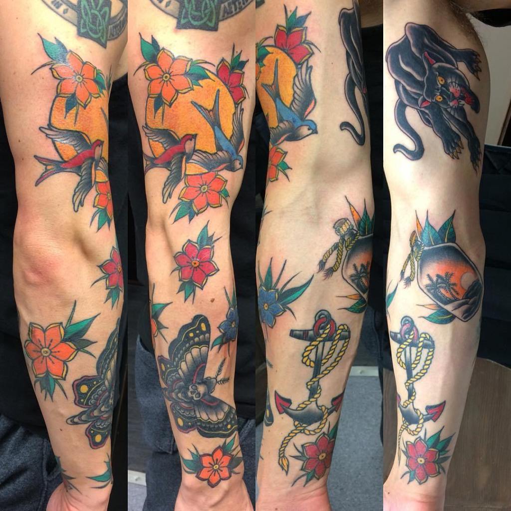 1 Cool traditional flowers tattoo sleeve Outsons