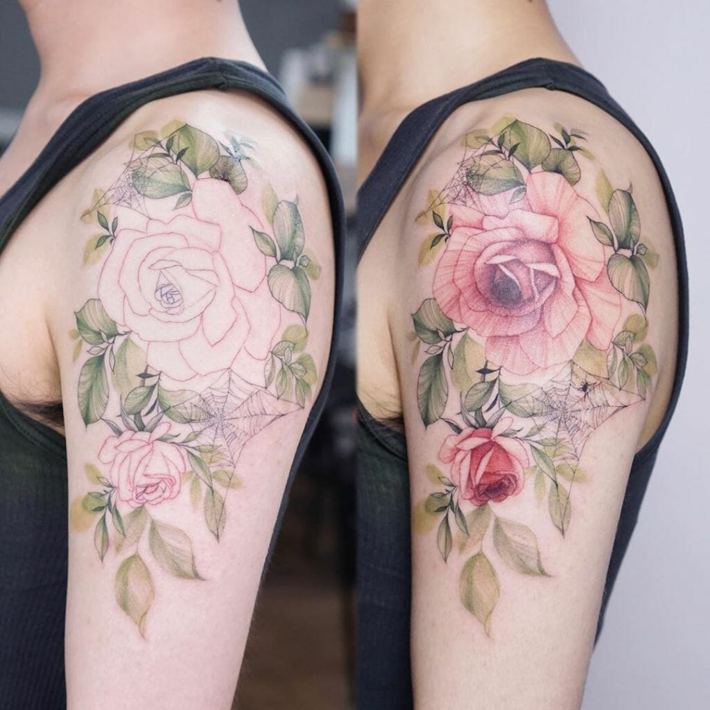 Shoulder Tattoo with Flower Design