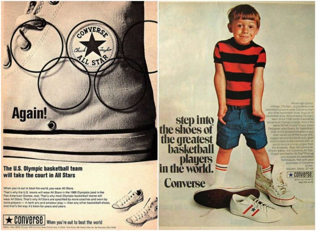 Olympics 1968 Ad and NBA endorsement vintage ad with little boy and sneakers 