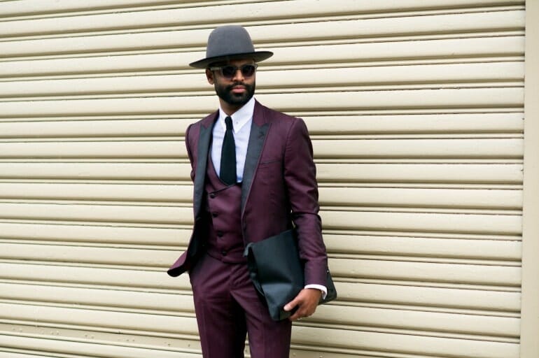 Burgundy Suit Street Style