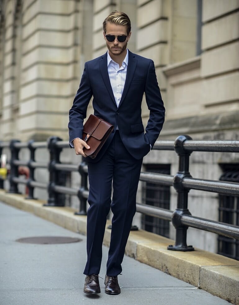 Dark Blue Blazer Navy Bag Sunglasses Mens Street Style