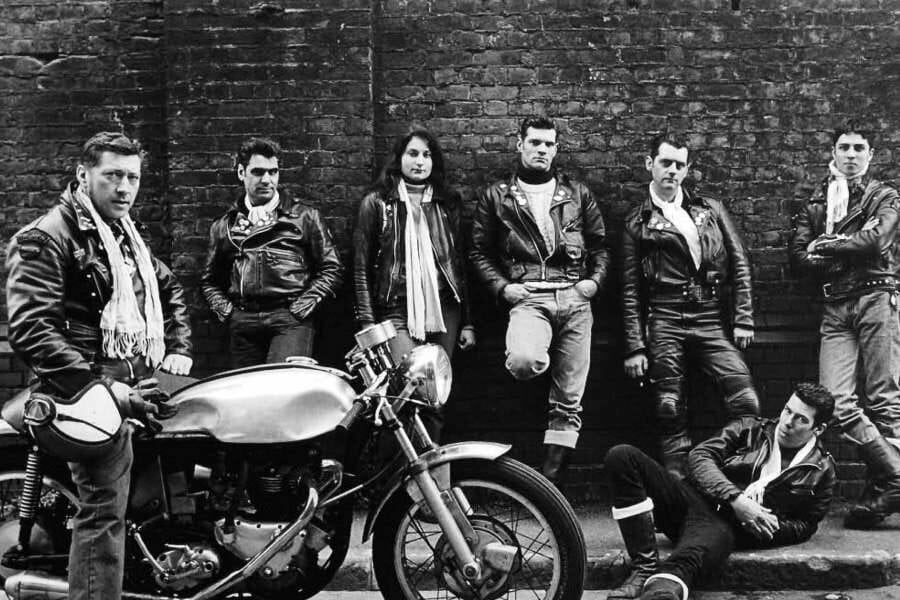 Group of bikers wearing leather jackets