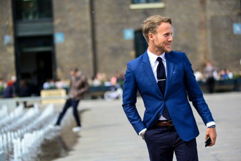 Man in Blue Suit Street Style