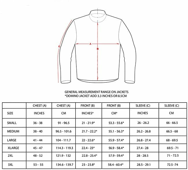 Mens jacket size chart