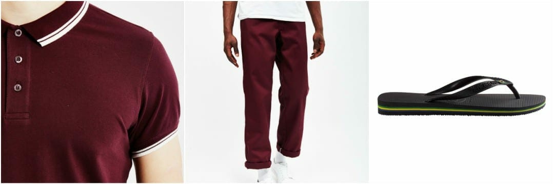 mens red polo shirt red chinos outfit grid