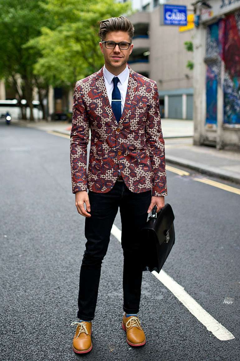 mens floral blazer trousers shirt tie street style